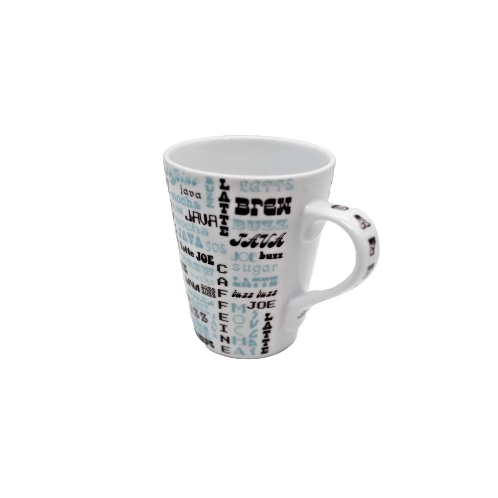 Jonathan Adler Barnes & Noble Coffee Mug | Blue & Brown Typography | Word Cloud